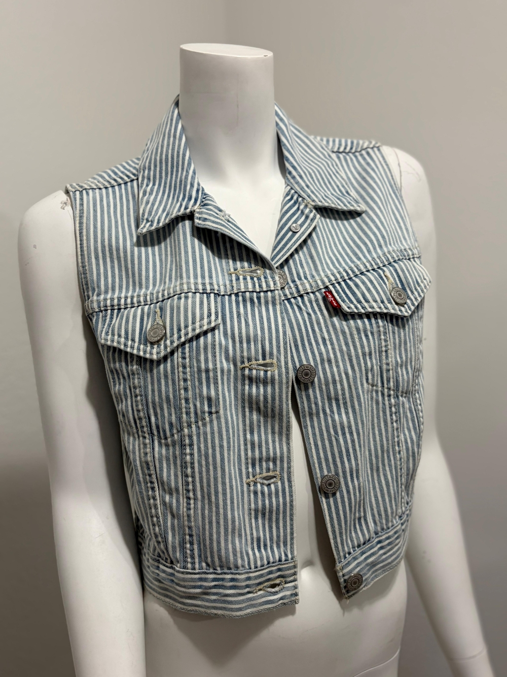Levi's Blue & White Striped Denim Vest
